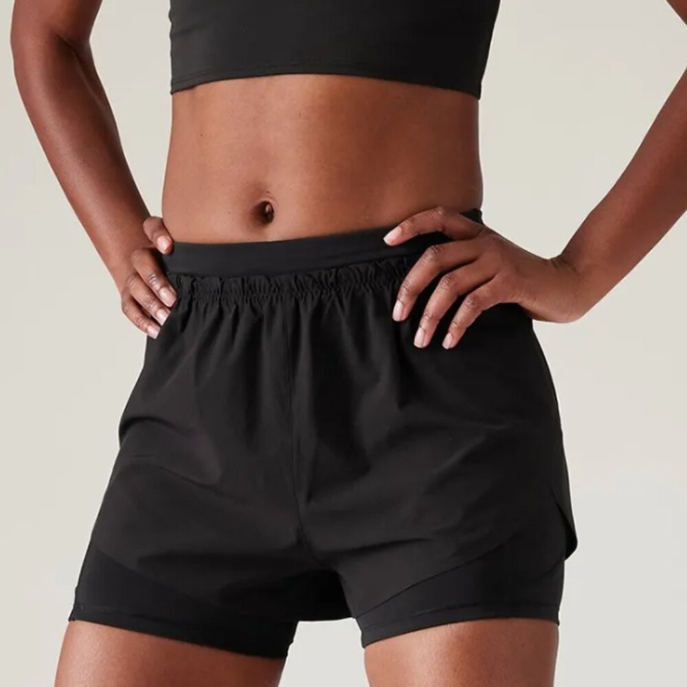 Athleta 2 in 1 Mile Marker Double Layer Running Shorts - Black NWOT